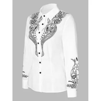 Button Up Tribal Print Shirt - White