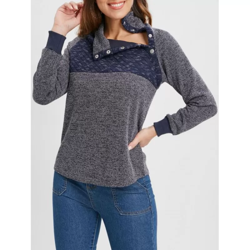Buttons Color Block Top - Gray