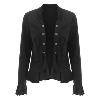 Buttons Flounce Open Jacket - Black