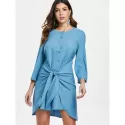 Buttons Knotted Mini Dress - Blue Ivy