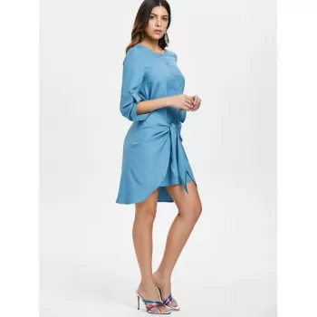 Buttons Knotted Mini Dress - Blue Ivy