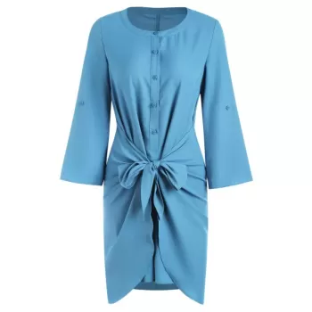 Buttons Knotted Mini Dress - Blue Ivy