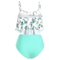 Cactus Print Cutout Flounce High Waisted Tankini wimsuit -