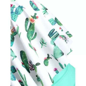 Cactus Print Cutout Flounce High Waisted Tankini wimsuit -