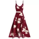 Cami Ditsy Print Zipper High Waist Dress - Red Wine