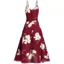 Cami Ditsy Print Zipper High Waist Dress - Red Wine