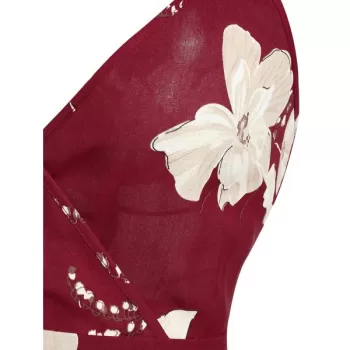 Cami Ditsy Print Zipper High Waist Dress - Red Wine