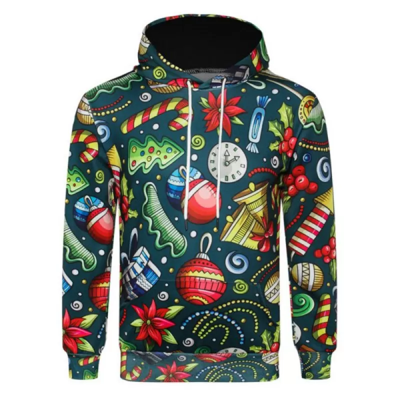 Candy Gift Printed Pocket Hoodie - Greenish Blue