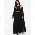 Cape Embroidered ong Sleeve Maxi Dress - Black