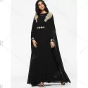 Cape Embroidered ong Sleeve Maxi Dress - Black