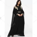 Cape Embroidered ong Sleeve Maxi Dress - Black