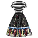 Cartoon Figure Print triped Panel A Line Dress - Black