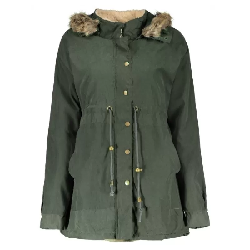 Casual Convertible Hooded Thick Fleece Coat For Women - Army Green