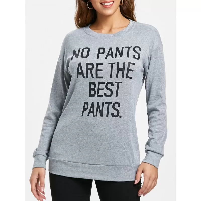 Casual Crew Neck Pullover Graphic Sweatshirt - Gray