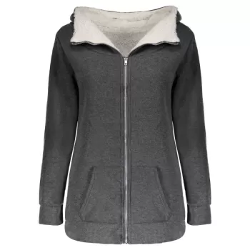 Casual Hooded Long Sleeve Fleece Pocket Design Zippered Women's Coat - Gray One Size(fit Size Xs To