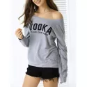 Casual Letter Loose-Fitting Sweatshirt - Gray