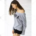 Casual Letter Loose-Fitting Sweatshirt - Gray