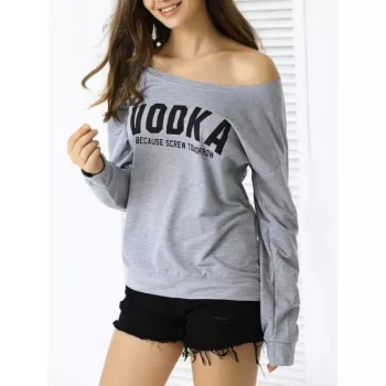 Casual Letter Loose-Fitting Sweatshirt - Gray