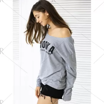 Casual Letter Loose-Fitting Sweatshirt - Gray