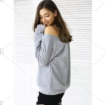 Casual Letter Loose-Fitting Sweatshirt - Gray