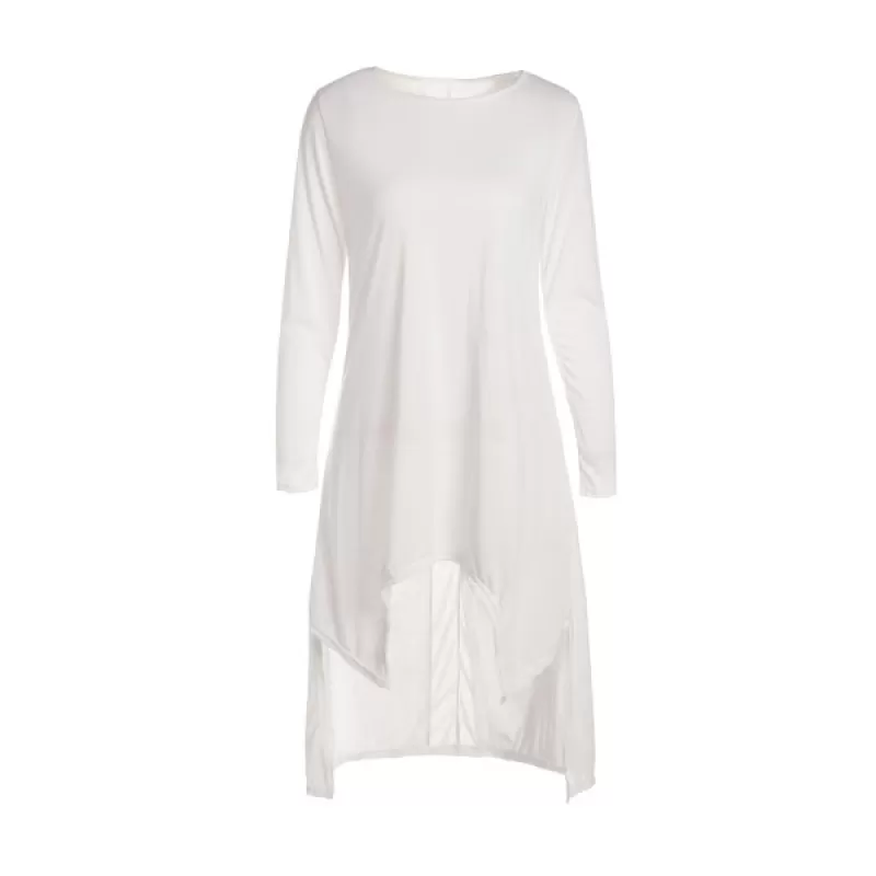 Casual Scoop Neck Solid Color Irregular Hem Long Sleeve Women's T-Shirt - White
