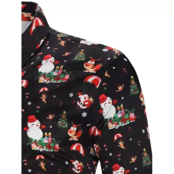 Casual Snowmen Elk Print Christmas Shirt - Black
