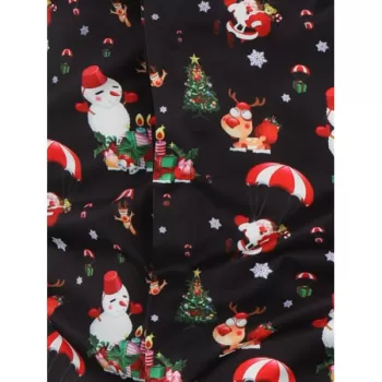 Casual Snowmen Elk Print Christmas Shirt - Black