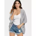 Casual olid Color 3/4 leeve Loose Collarless Cardigan For Women - Gray