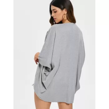 Casual olid Color 3/4 leeve Loose Collarless Cardigan For Women - Gray