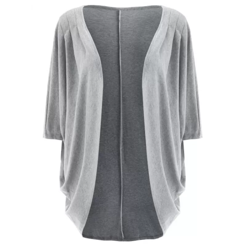 Casual olid Color 3/4 leeve Loose Collarless Cardigan For Women - Gray