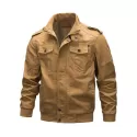 Casual Solid Color Zipper Jacket - Khaki