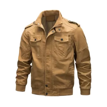 Casual Solid Color Zipper Jacket - Khaki