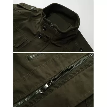 Casual Solid Color Zipper Jacket - Khaki