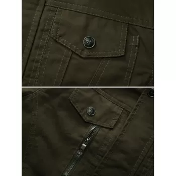 Casual Solid Color Zipper Jacket - Khaki