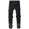 Casual Stripe Multi Pockets Ombre Cargo Pants - Black