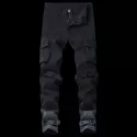 Casual Stripe Multi Pockets Ombre Cargo Pants - Black