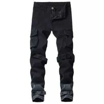 Casual Stripe Multi Pockets Ombre Cargo Pants - Black