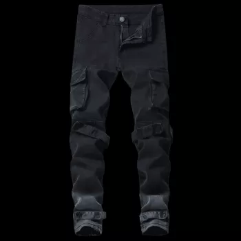Casual Stripe Multi Pockets Ombre Cargo Pants - Black