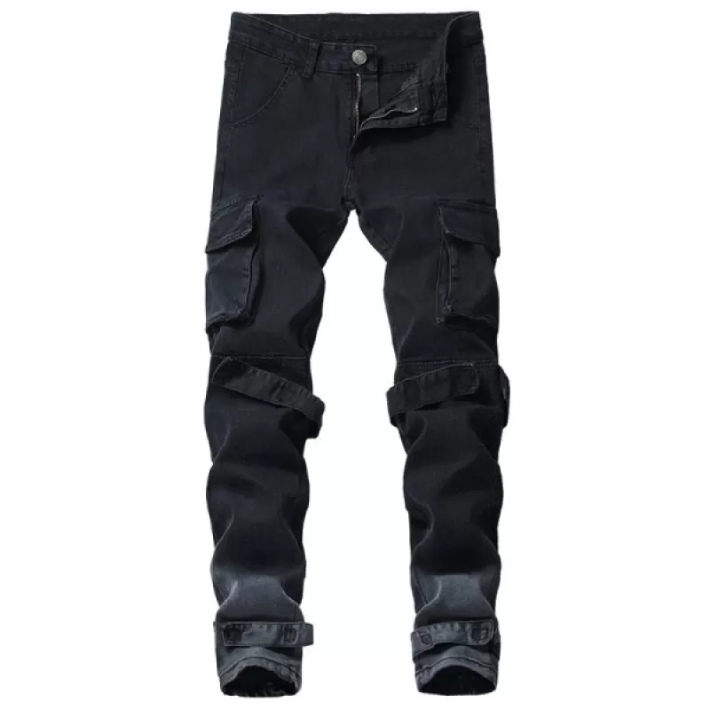Casual Stripe Multi Pockets Ombre Cargo Pants - Black