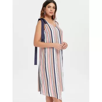 Casual V Neck triped Dress -