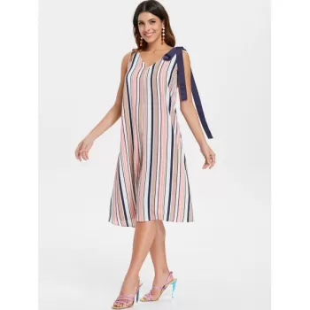 Casual V Neck triped Dress -