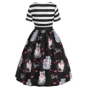 Cat Print A Line Vintage Dress -
