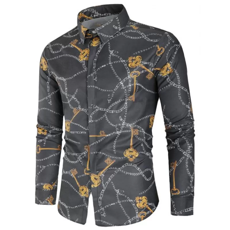 Chain Keys Print Long Sleeves Shirt -