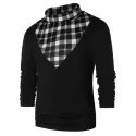 Checked Panel Turtle Neck T-shirt - Black