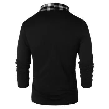 Checked Panel Turtle Neck T-shirt - Black