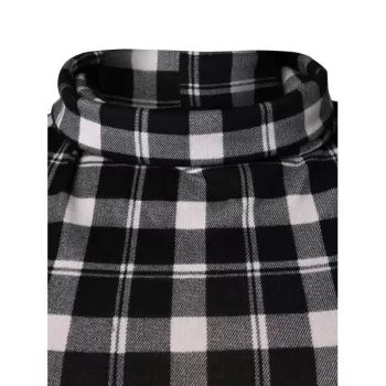 Checked Panel Turtle Neck T-shirt - Black