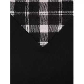 Checked Panel Turtle Neck T-shirt - Black