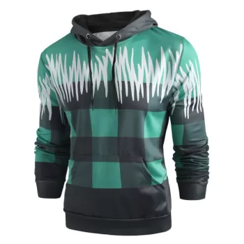 Checked Print Kangaroo Pocket Hoodie -