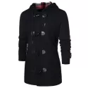 Checked Print Panel Hooded Duffle Coat - Black