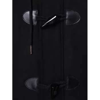 Checked Print Panel Hooded Duffle Coat - Black